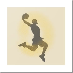 Basketball Player Dunking Sprayed Yellow Grey Posters and Art